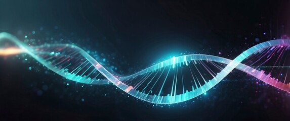 A luminous DNA helix on a dark background, symbolizing genetics, innovation, and science  Perfect for biotech, medical, and futuristic themes