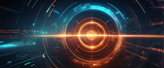 Fototapeta premium Futuristic digital interface with glowing circular elements, ideal for technology, innovation, and sci fi themes, representing advanced tech concepts