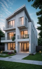 A Contemporary Dwelling with Stylish Architecture, Beautiful Exterior Design, and a Serene Garden Setting. Perfect Family Home in a Residential Neighborhood, Featuring Thoughtful Construction