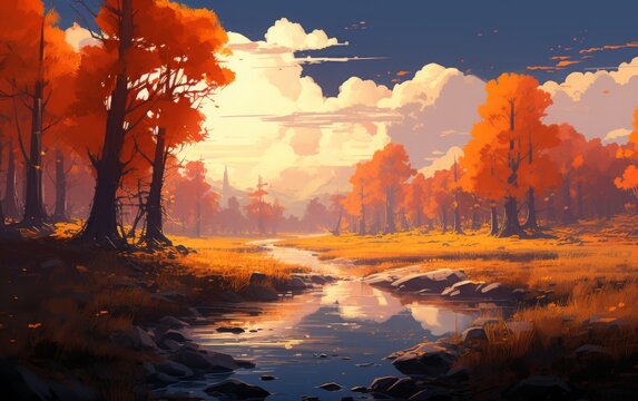 Autumn Forest landscape anime style
