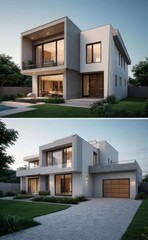 A Contemporary Dwelling with Stylish Architecture, Beautiful Exterior Design, and a Serene Garden Setting. Perfect Family Home in a Residential Neighborhood, Featuring Thoughtful Construction