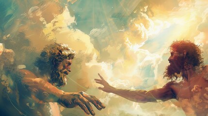  the Book of Genesis where God creates Adam, reaching out with his finger to touch Adam's hand
