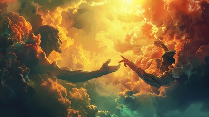  the Book of Genesis where God creates Adam, reaching out with his finger to touch Adam's hand