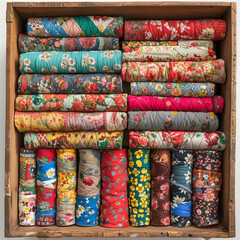 Quilting Threads: A Drawer Full of Diverse Selections on a Floral White Background