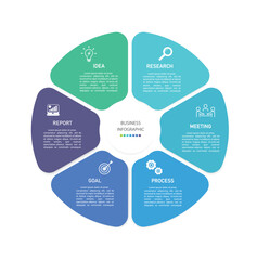 Business infographics line process with template with icons and 6 options or steps.infographics of business,idea,research,meeting,process,goal,report.for infographics design template