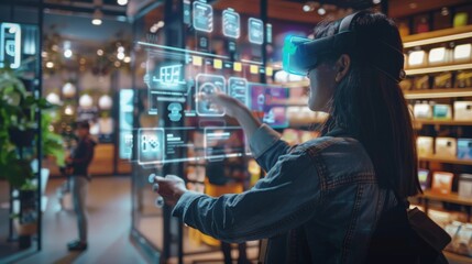 Obraz premium background displaying a user interacting with virtual product 