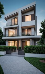 A Contemporary Dwelling with Stylish Architecture, Beautiful Exterior Design, and a Serene Garden Setting. Perfect Family Home in a Residential Neighborhood, Featuring Thoughtful Construction