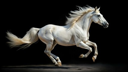 White horse runs gallop isolated on the black