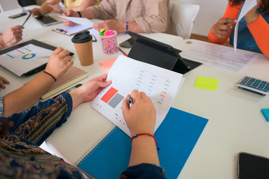 Collaborative business meeting with data analysis