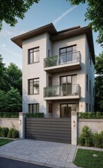 A Contemporary Dwelling with Stylish Architecture, Beautiful Exterior Design, and a Serene Garden Setting. Perfect Family Home in a Residential Neighborhood, Featuring Thoughtful Construction