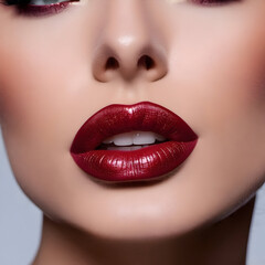 Obraz premium Close-up labios de mujer pintados de rojo