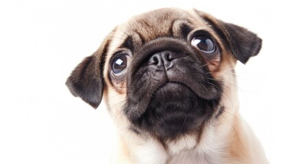 Obraz premium pug puppy looking up on white background