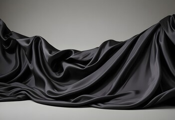 Fototapeta premium Wavy smoot soft black silk drap fallind surface sample texture background