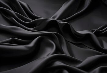 Obraz premium Wavy smoot soft black silk drap fallind surface sample texture background