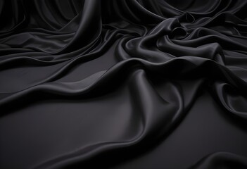 Obraz premium Wavy smoot soft black silk drap fallind surface sample texture background