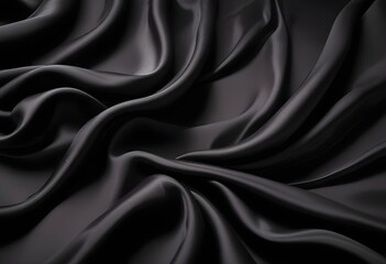 Obraz premium Wavy smoot soft black silk drap fallind surface sample texture background
