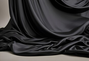 Fototapeta premium Wavy smoot soft black silk drap fallind surface sample texture background
