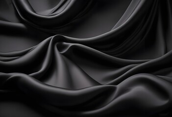 Fototapeta premium Wavy smoot soft black silk drap fallind surface sample texture background