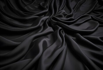 Fototapeta premium Wavy smooth black silk drapery background texture sample