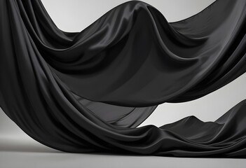Wavy smooth black silk drapery background texture sample