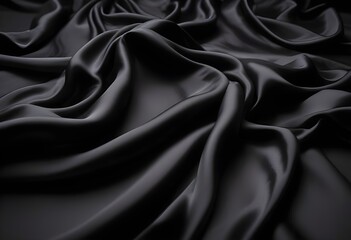Fototapeta premium Wavy smooth black silk drapery background texture sample