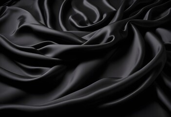 Fototapeta premium Wavy smooth black silk drapery background texture sample