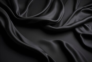 Obraz premium Wavy smooth black silk drapery background texture sample