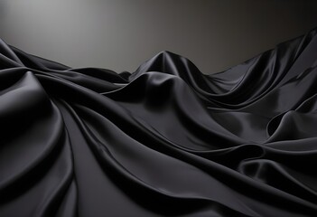Fototapeta premium Wavy smooth black silk drapery background texture sample