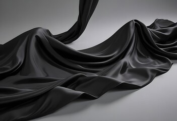 Wavy smooth black silk drapery background texture sample