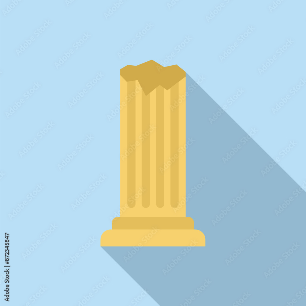 Poster ancient column is showing deterioration with a damaged top, time passing concept