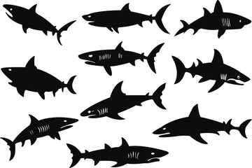 Set of shark silhouettes. Shark vector illustrations 3