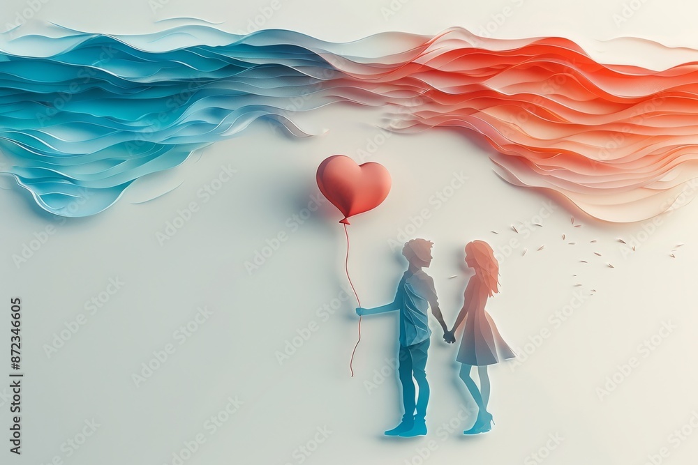 Aufkleber abstract wave patterns with heart shapes digital illustration capturing love and fluidity in a moder