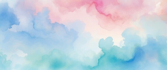 Abstract watercolor clouds in pastel blue and pink create a serene, dreamy background  Perfect for art, design, and tranquil, whimsical concepts