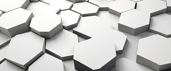 Abstract 3D white hexagonal shapes create a modern, clean, and minimalist background, ideal for technology, design concepts, and sophisticated visuals