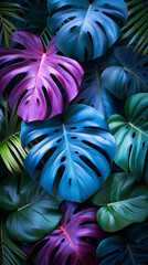 Tropical Monstera leaves. Summer exotic trendy vertical background 