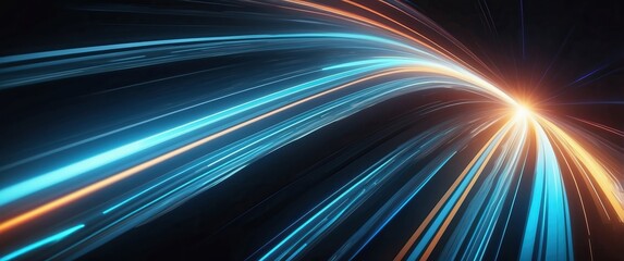 Futuristic light streaks in blue and orange, symbolizing speed, motion, and technology  perfect for modern, dynamic concepts and technology related events