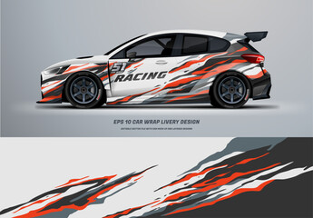 car wrap livery design Hatchback racing wrap decal or livery design.	