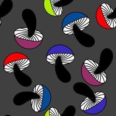 Cartoon autumn harvest seamless Halloween mushrooms pattern