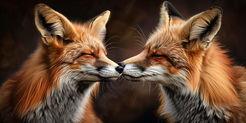 Fototapeta premium Adorable Foxes Touching Noses