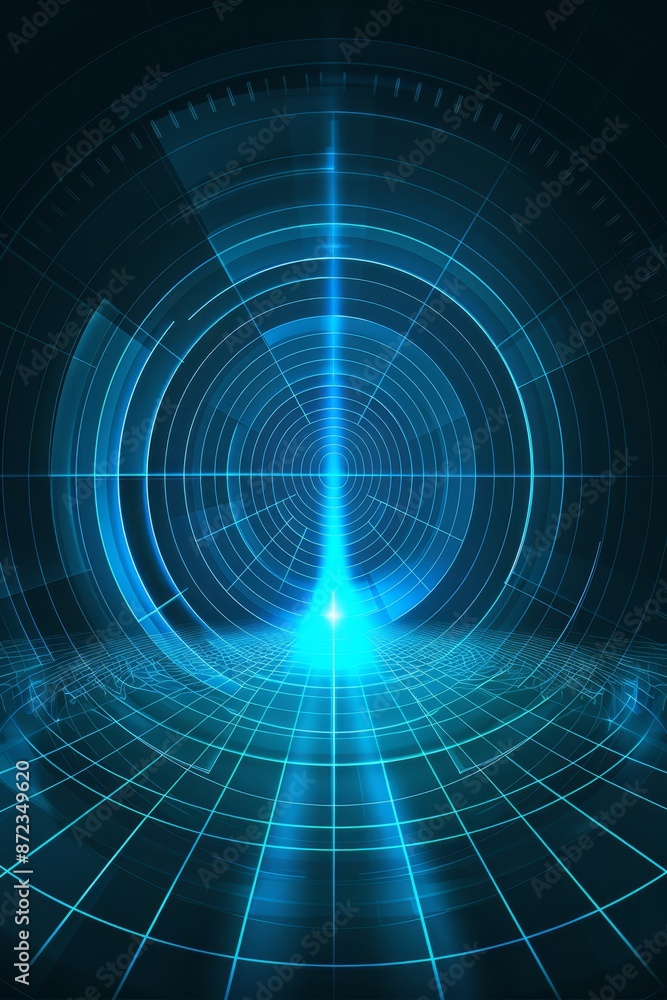 Poster Abstract representation of sound waves in blue, showcasing futuristic technology and dynamic audio frequencies with a modern digital design