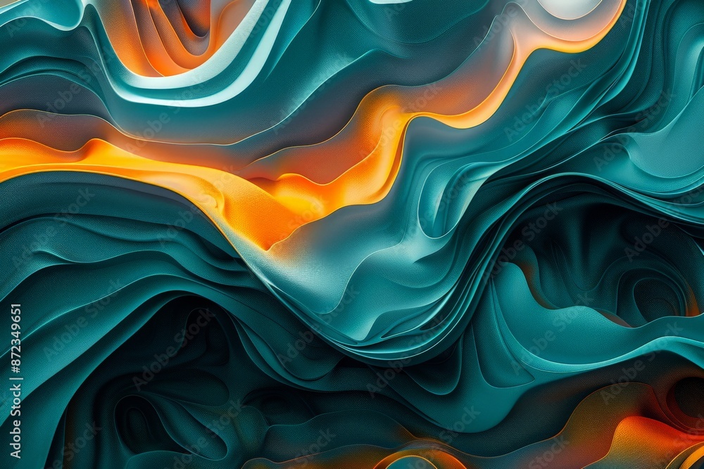 Aufkleber An abstract depiction with complex layers in teal and orange hues, evoking a sense of depth and movement, ideal for modern spaces requiring a touch of artistic flair and dynamism.