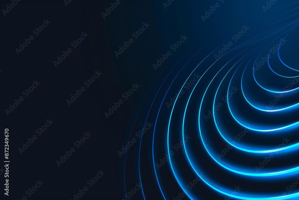 Poster Abstract representation of sound waves in blue, showcasing futuristic technology and dynamic audio frequencies with a modern digital design