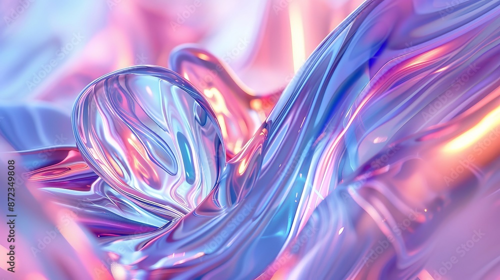 Aufkleber This visual captures soft molten waves with hues blending pinks and blues, evoking a sense of serenity and smooth transition in a dreamy, ethereal atmosphere.