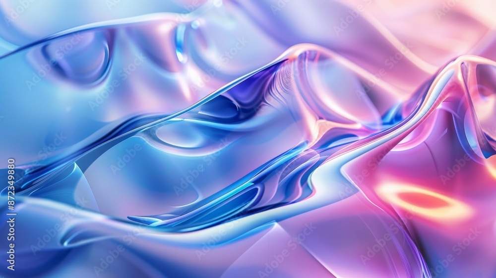 Poster A smooth liquid surface with dynamic waves and mesmerizing swirls, captured in beautiful blue and pink shades, creating an otherworldly abstract visual effect.