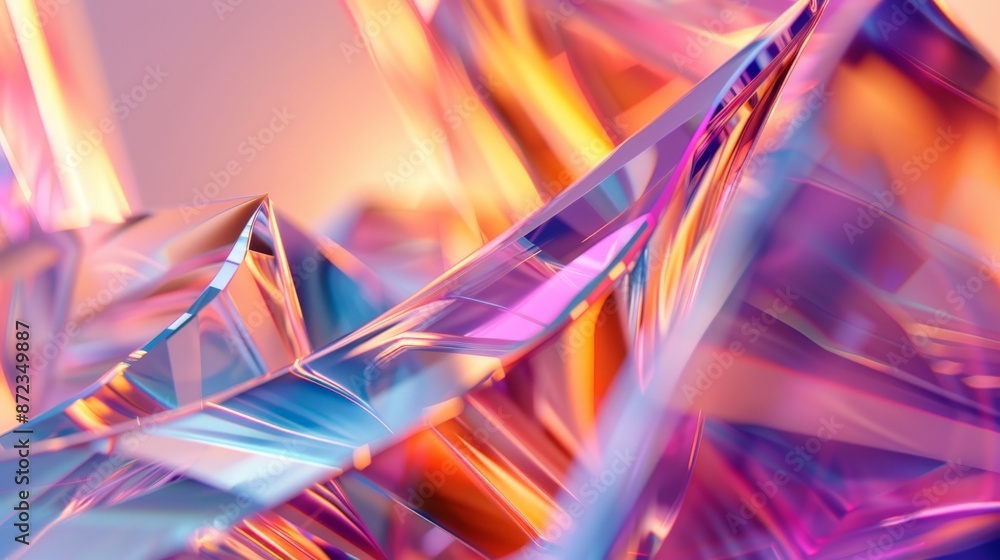 Aufkleber Prismatic glass shards reflecting a vibrant collision of golden and pink light, creating a striking abstract composition that's both dynamic and captivatingly beautiful.