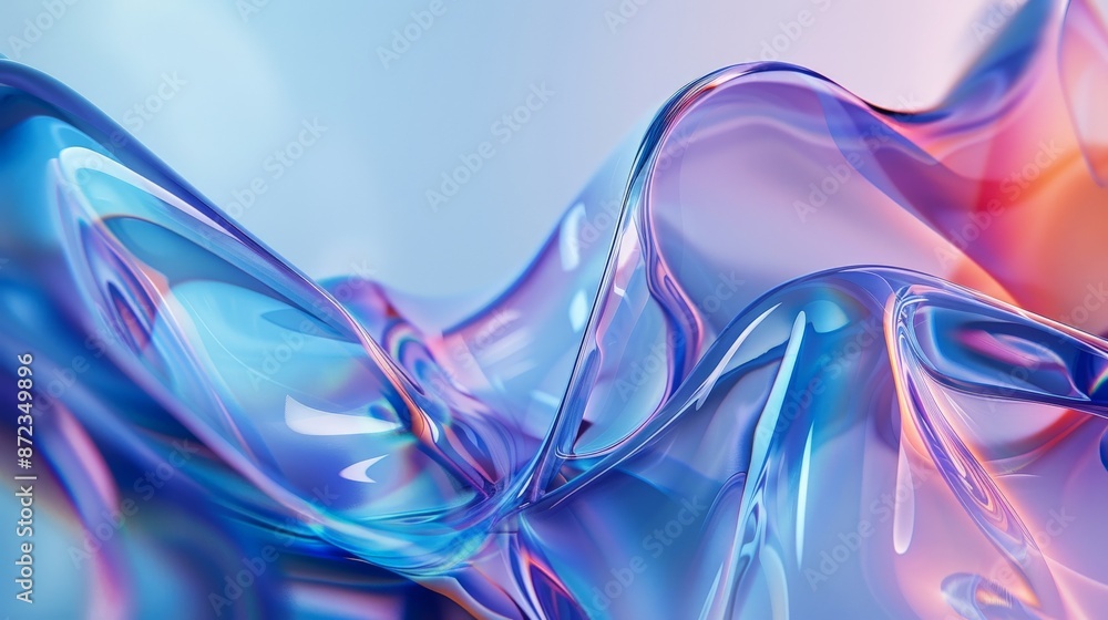 Poster Fluidic waves blend seamlessly in soft pastel hues of blues and lilac, creating a delicate, dreamy and almost ethereal abstract background with a serene quality.