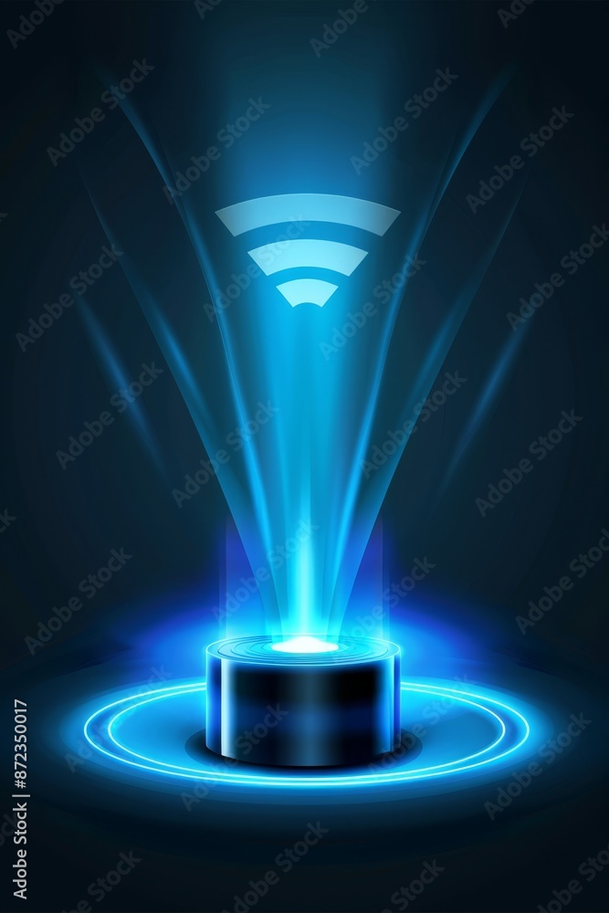 Poster Glowing blue wifi signal icon, representing modern digital connectivity and wireless internet technology with a futuristic design