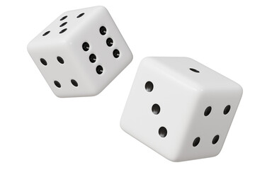 3d Rolling dice icon isolated on purple background. White roll cubes for gamble games concept, casino token concept. 3d dice cube icon. 3d render.