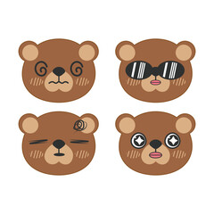 Vector set of cute brown bear face stickers