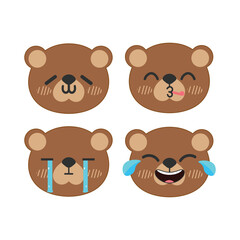 Vector set of cute brown bear face stickers